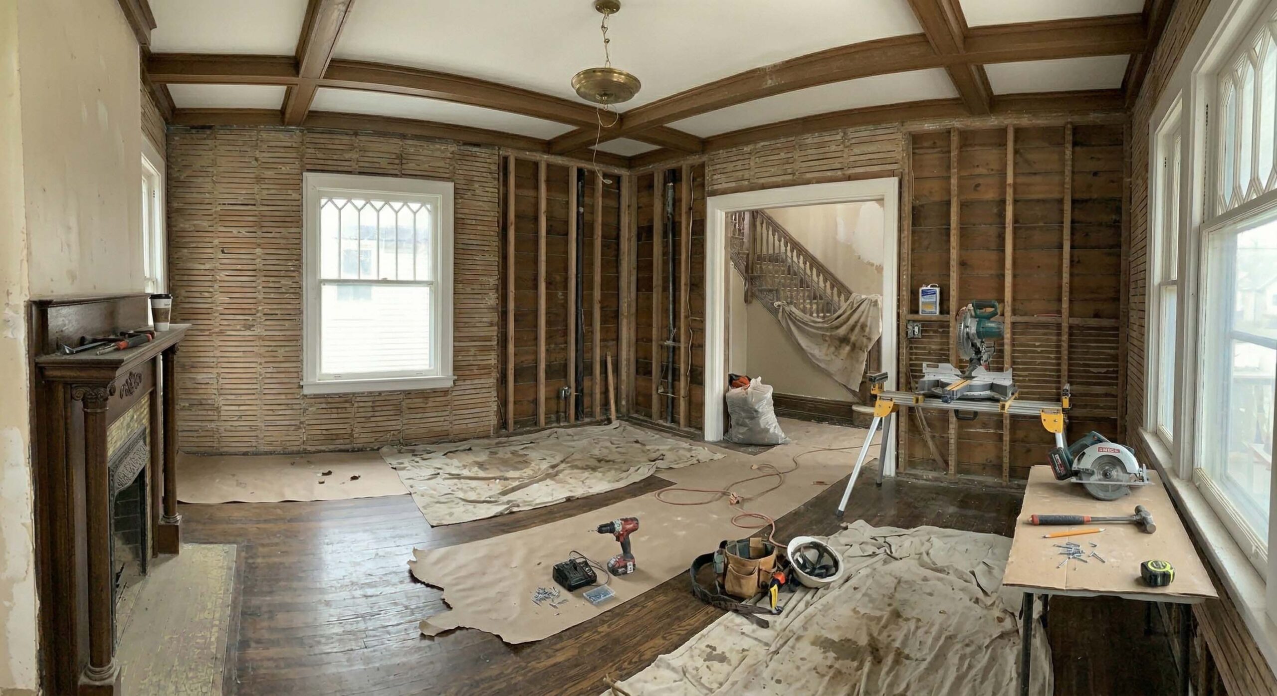 Restoration services in Clarksville TN with interior demolition, exposed framing, and rebuild preparation